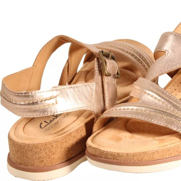 CLARKS COLLECTION Brynn Step Women's 10 W WIDE Adj Rose Gold Leather Sandal NWT - Picture 5 of 9